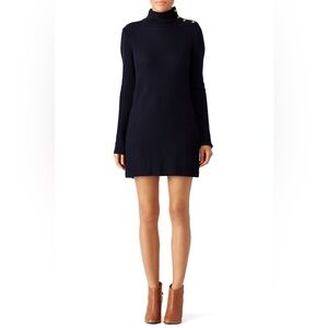Tory Burch Brodie Tunic Sweater Dress Turtleneck Navy Knit Button Mini Size S